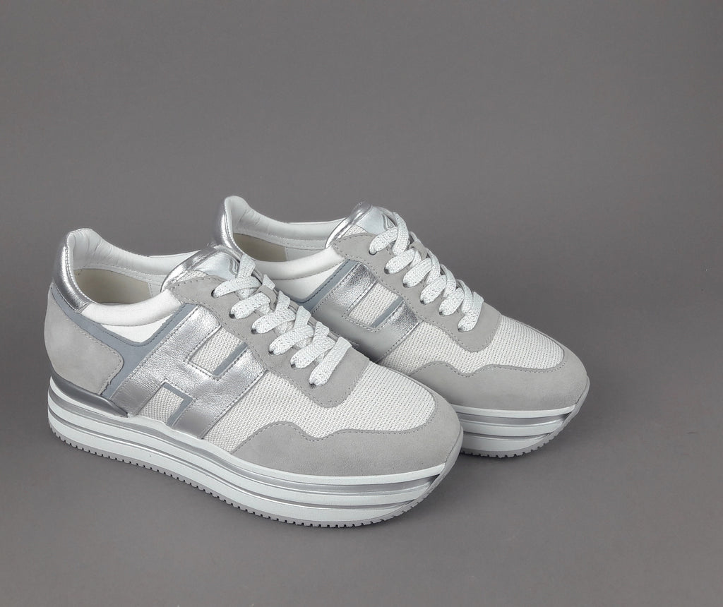 Hogan Midi Platform H483 Donna Camoscio E Tela Grigio Chiaro H Pelle Metal