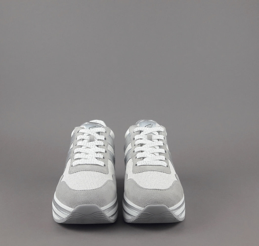 Hogan Midi Platform H483 Donna Camoscio E Tela Grigio Chiaro H Pelle Metal