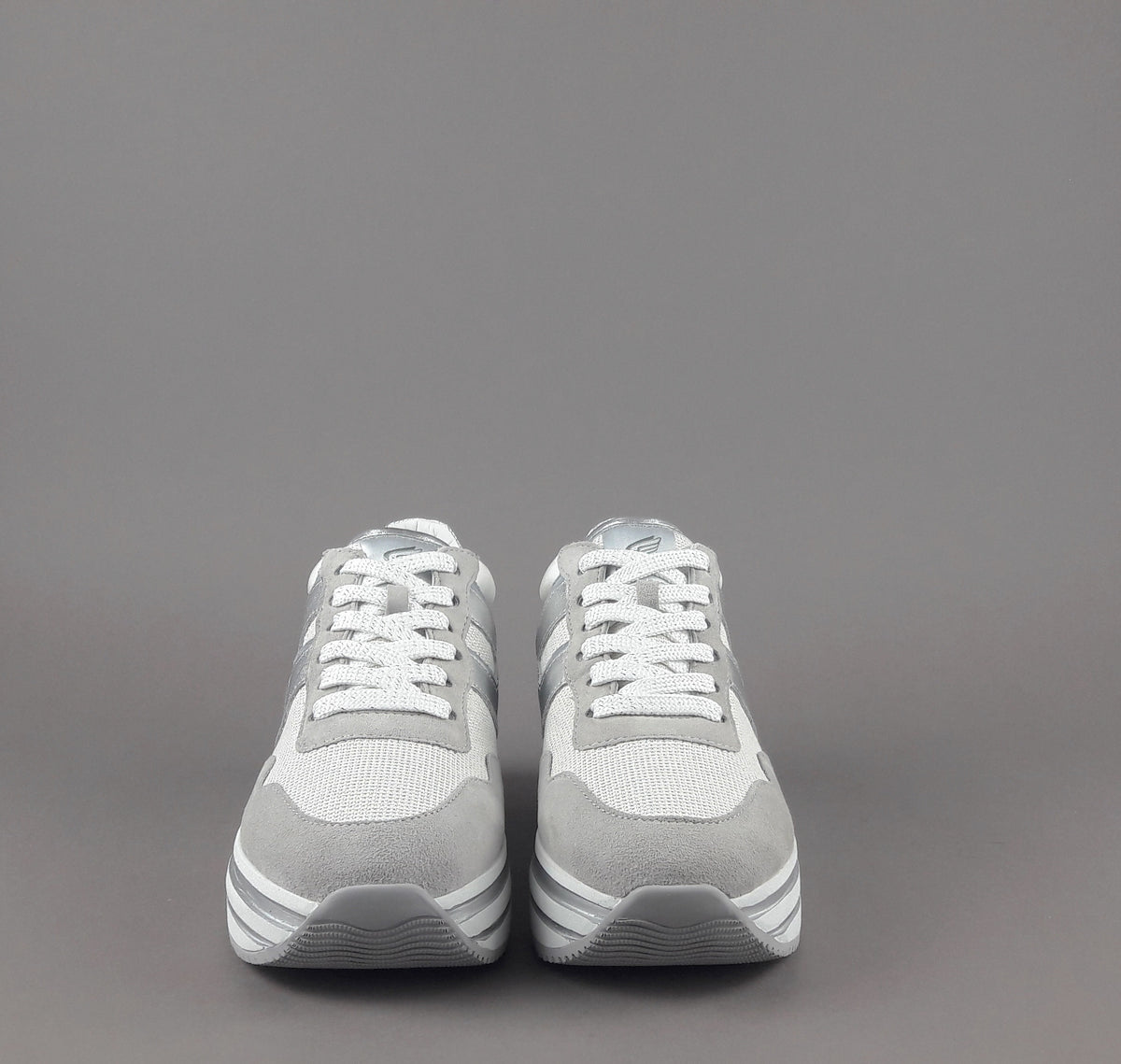 Hogan Midi Platform H483 Donna Camoscio E Tela Grigio Chiaro H Pelle Metal