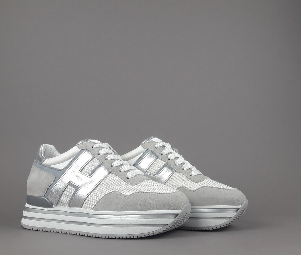 Hogan Midi Platform H483 Donna Camoscio E Tela Grigio Chiaro H Pelle Metal