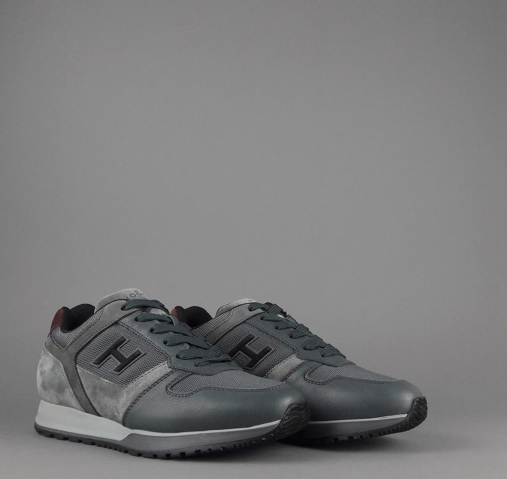 Hogan Sneakers H321 Uomo Pelle Tela Camoscio Grigio Scuro H Flock