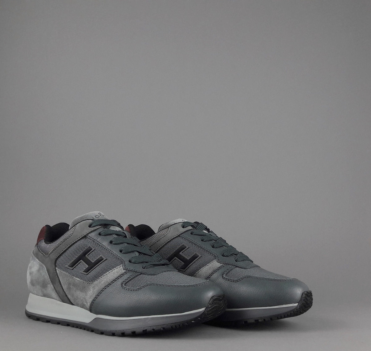 Hogan Sneakers H321 Uomo Pelle Tela Camoscio Grigio Scuro H Flock