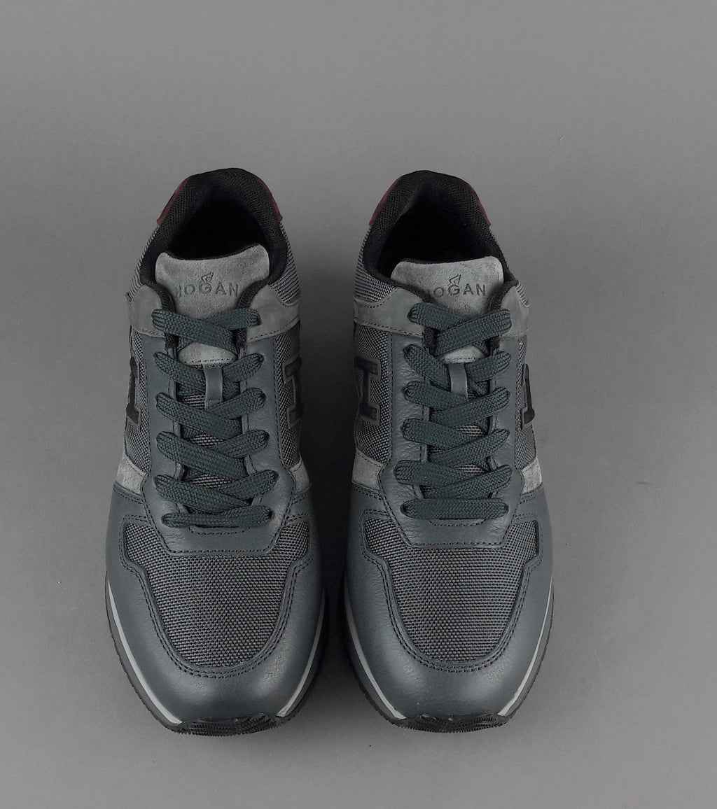 Hogan Sneakers H321 Uomo Pelle Tela Camoscio Grigio Scuro H Flock