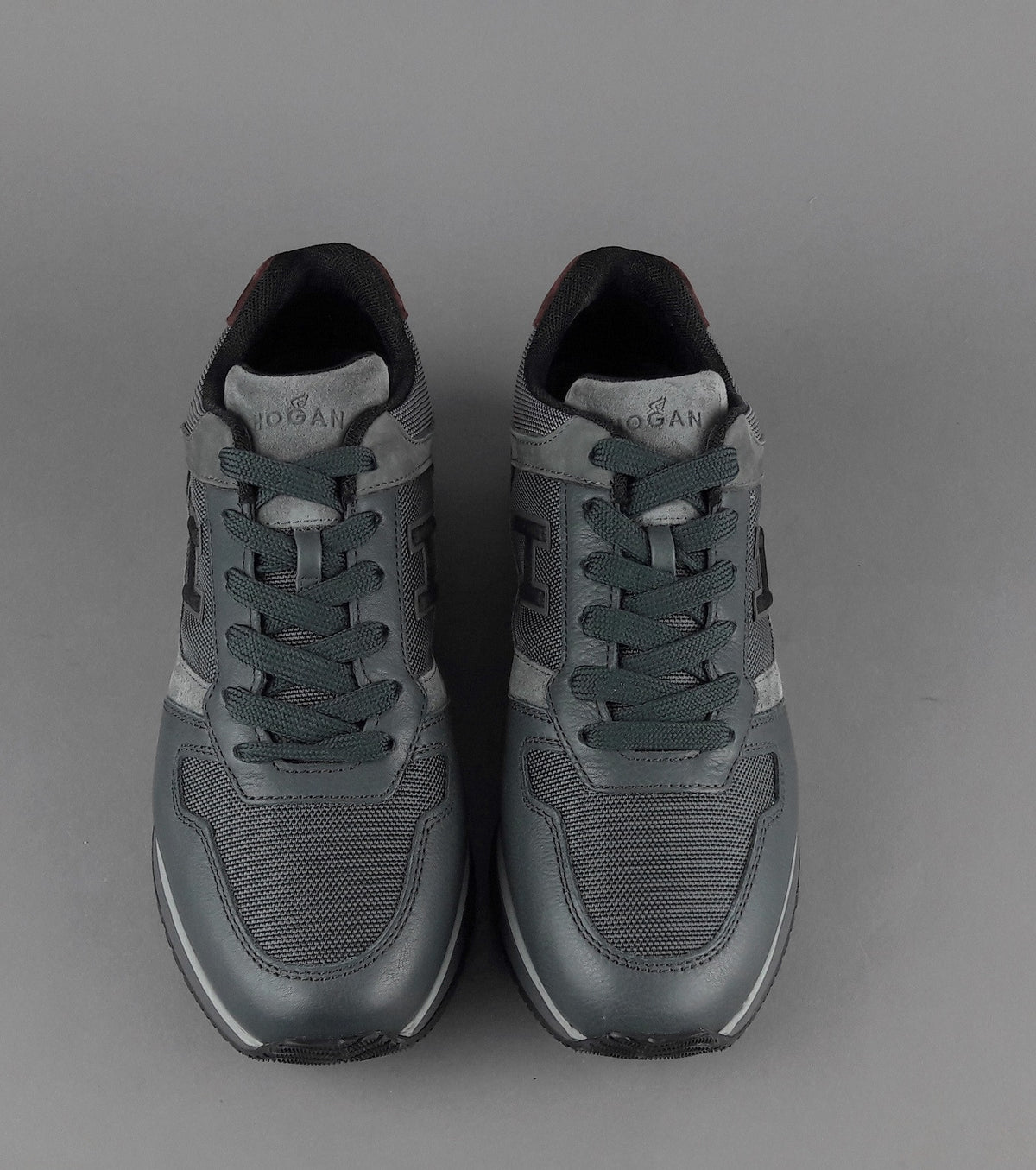 Hogan Sneakers H321 Uomo Pelle Tela Camoscio Grigio Scuro H Flock