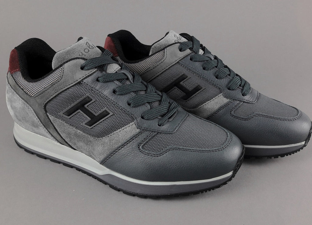 Hogan Sneakers H321 Uomo Pelle Tela Camoscio Grigio Scuro H Flock