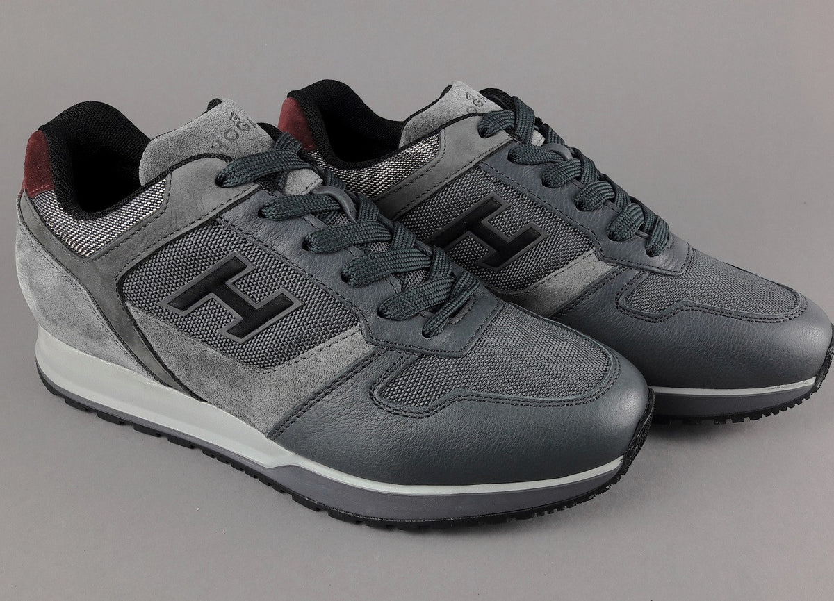 Hogan Sneakers H321 Uomo Pelle Tela Camoscio Grigio Scuro H Flock