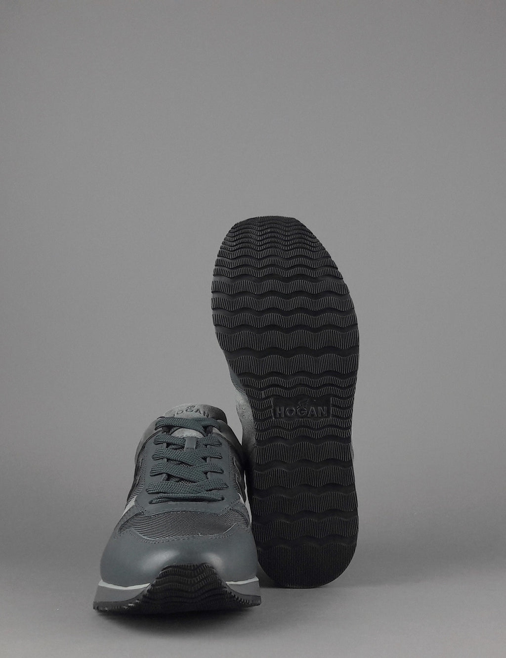 Hogan Sneakers H321 Uomo Pelle Tela Camoscio Grigio Scuro H Flock