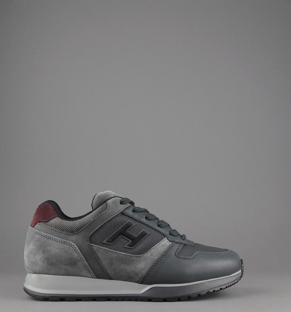 Hogan Sneakers H321 Uomo Pelle Tela Camoscio Grigio Scuro H Flock