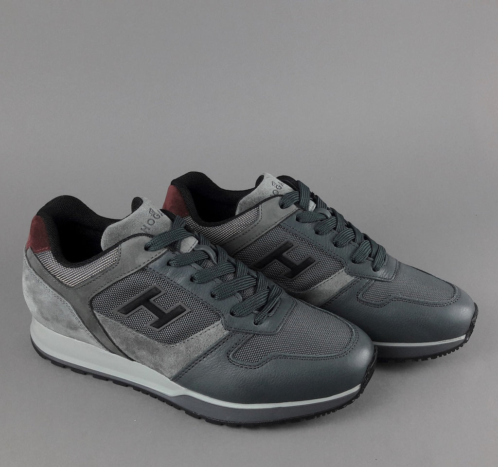 Hogan Sneakers H321 Uomo Pelle Tela Camoscio Grigio Scuro H Flock