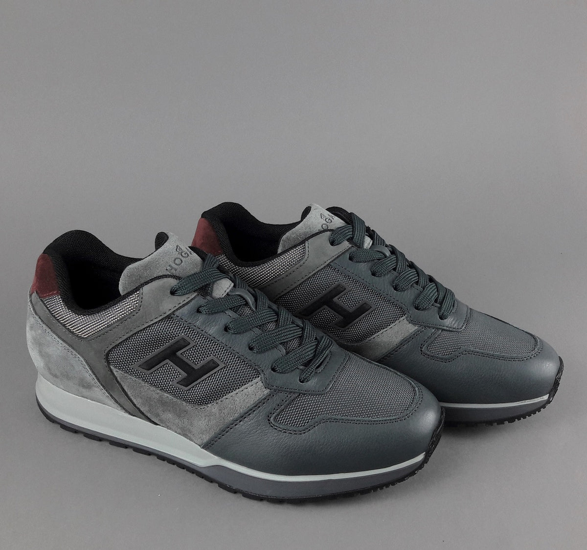 Hogan Sneakers H321 Uomo Pelle Tela Camoscio Grigio Scuro H Flock