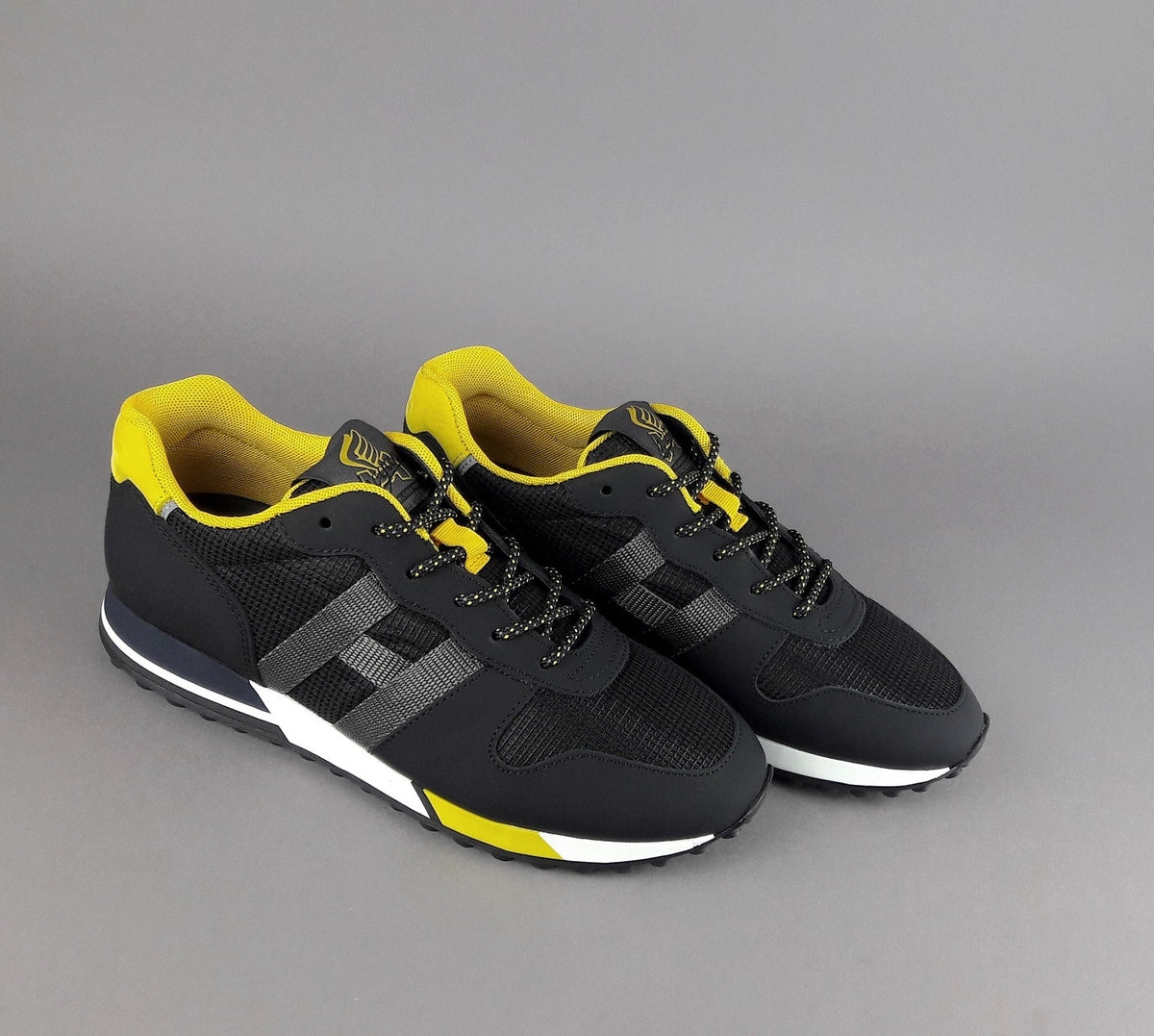 Hogan Sneakers H383 Uomo Pelle Gommata Tela Nero Giallo