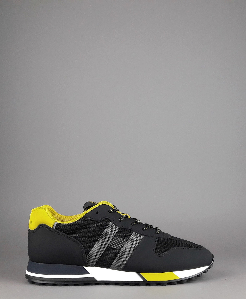 Hogan Sneakers H383 Uomo Pelle Gommata Tela Nero Giallo