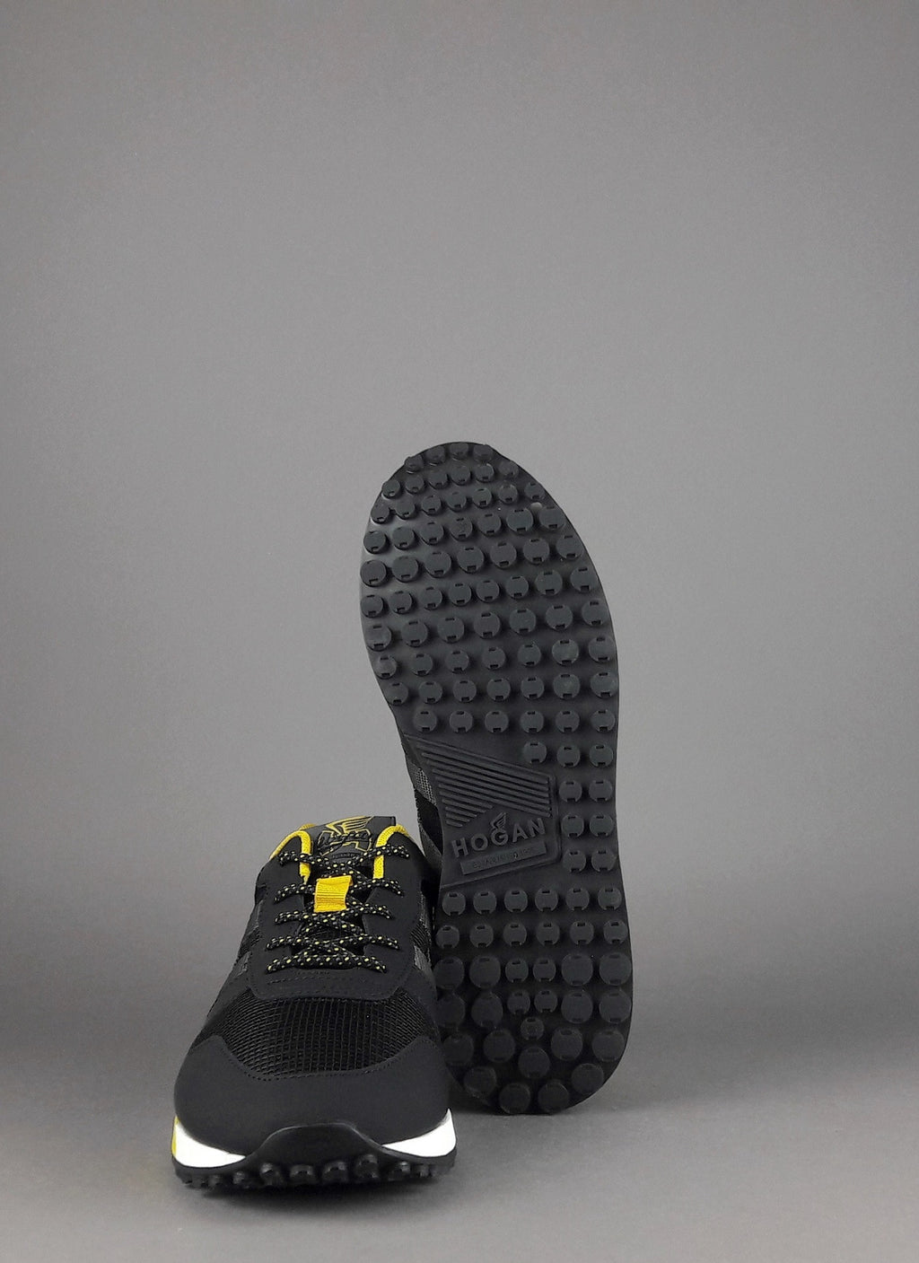 Hogan Sneakers H383 Uomo Pelle Gommata Tela Nero Giallo