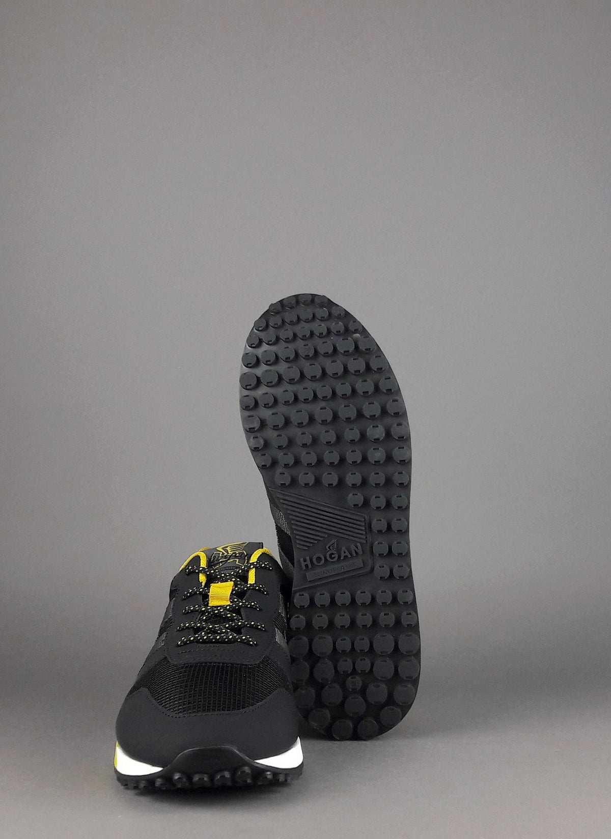 Hogan Sneakers H383 Uomo Pelle Gommata Tela Nero Giallo