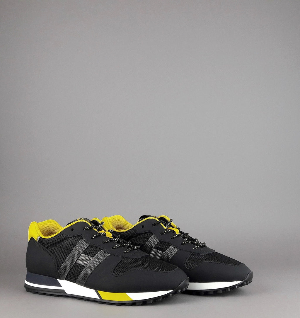 Hogan Sneakers H383 Uomo Pelle Gommata Tela Nero Giallo