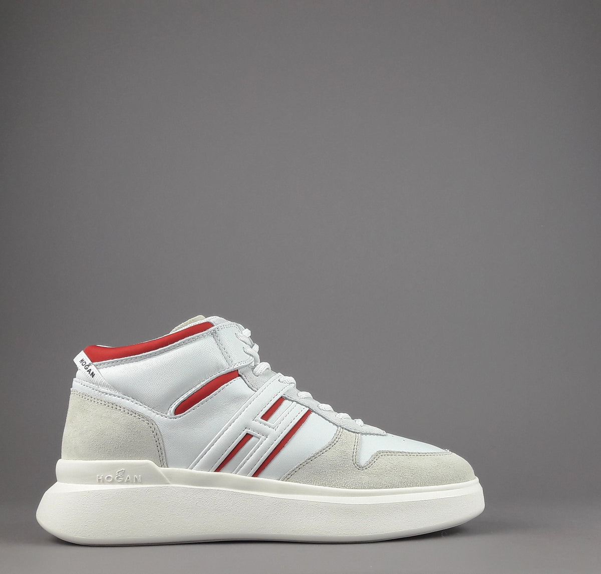 Hogan Sneakers High Top H580 Uomo Camoscio Pelle Bianco H Lunga