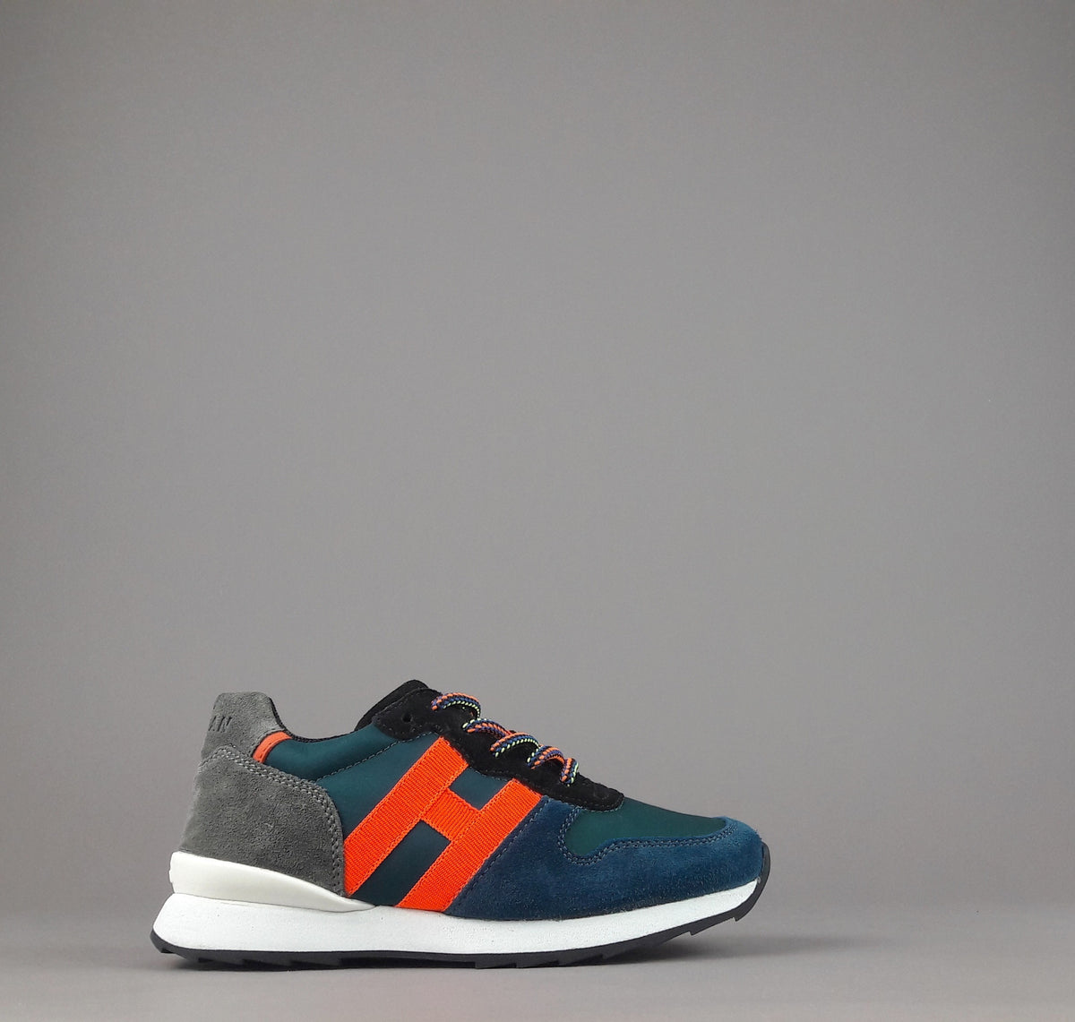 Hogan Sneakers J484 Junior Camoscio Tela Blu H Tessuto Fluo