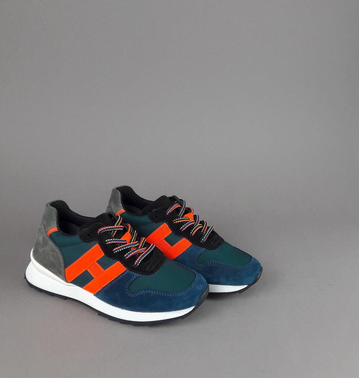 Hogan Sneakers J484 Junior Camoscio Tela Blu H Tessuto Fluo