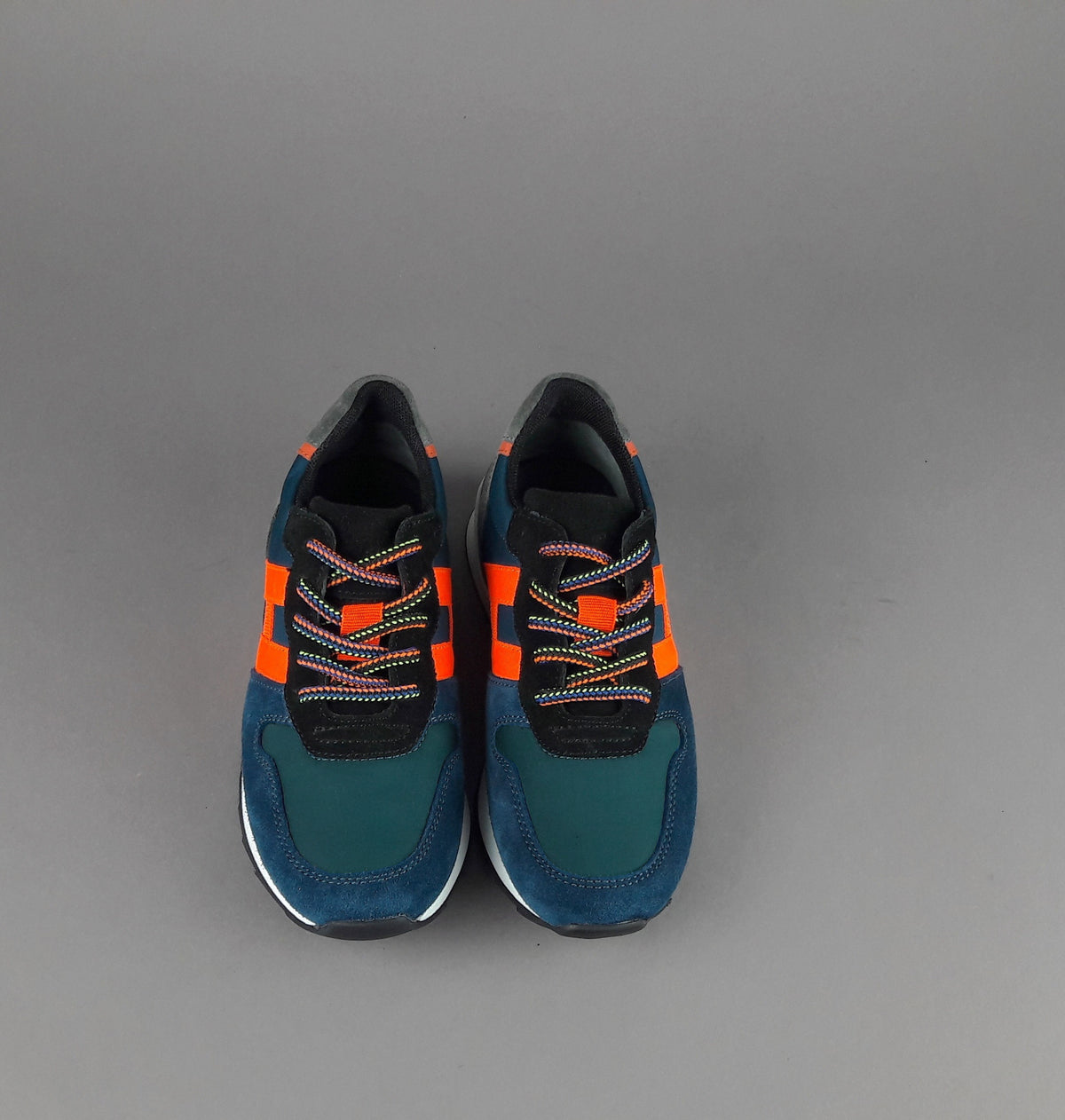 Hogan Sneakers J484 Junior Camoscio Tela Blu H Tessuto Fluo