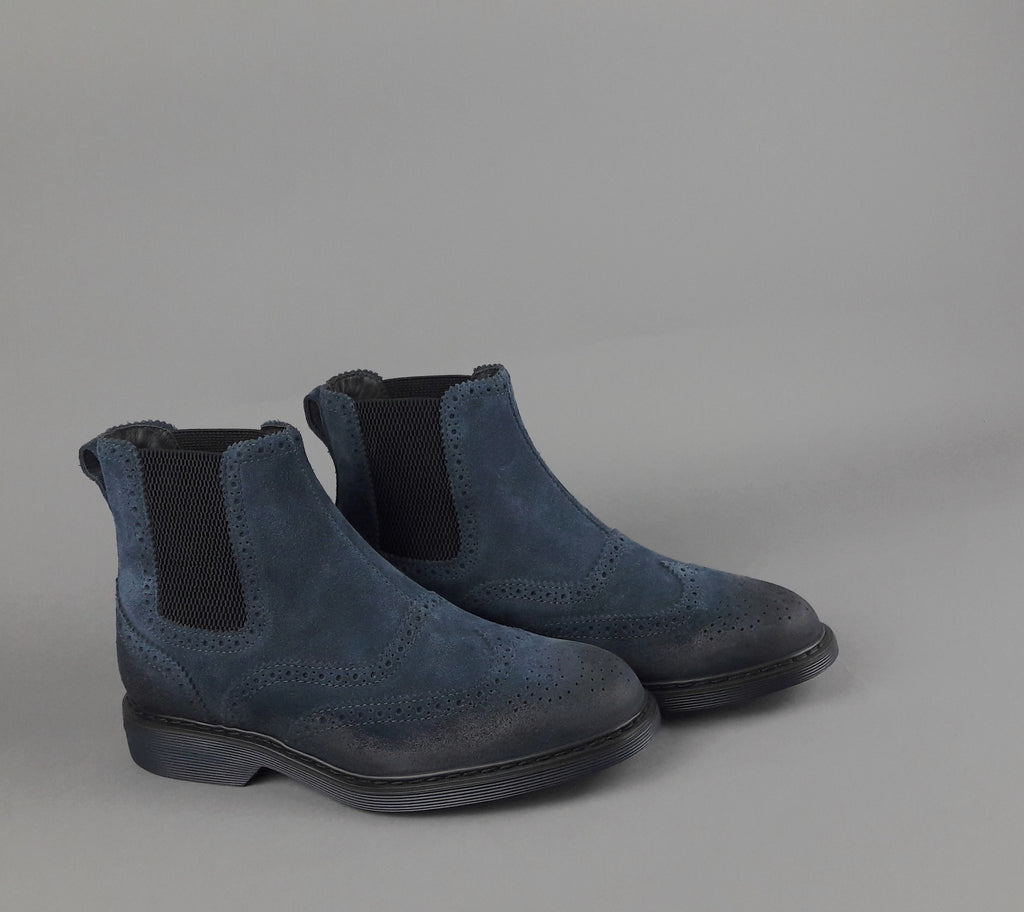 Hogan Stivaletto Chelsea H576 Uomo Camoscio Vintage Blu Scuro