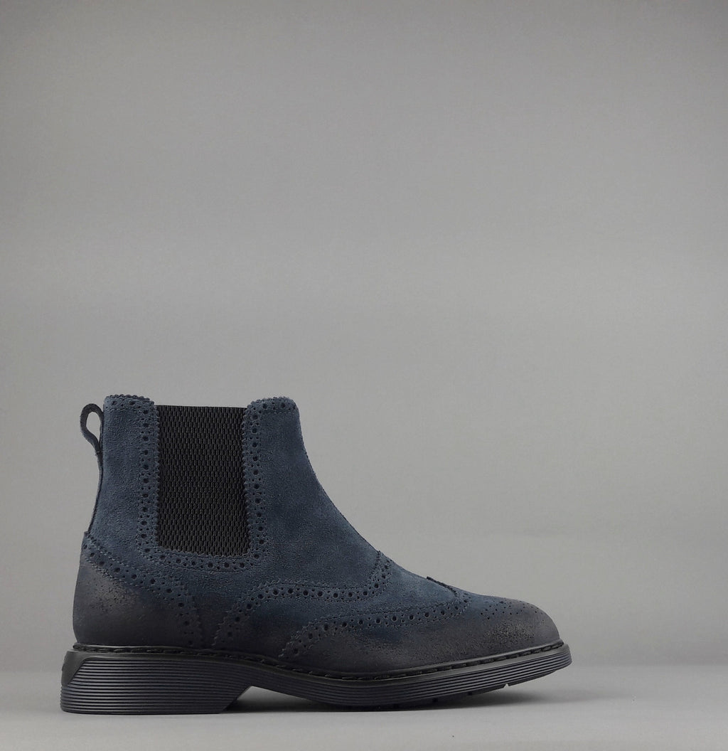 Hogan Stivaletto Chelsea H576 Uomo Camoscio Vintage Blu Scuro