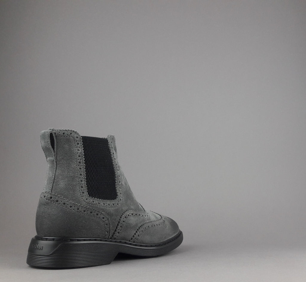 Hogan Stivaletto Chelsea H576 Uomo Camoscio Vintage Grigio Scuro