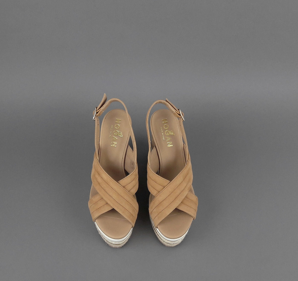 Hogan Sandalo Zeppa H422 Donna Camoscio Marrone Chiaro