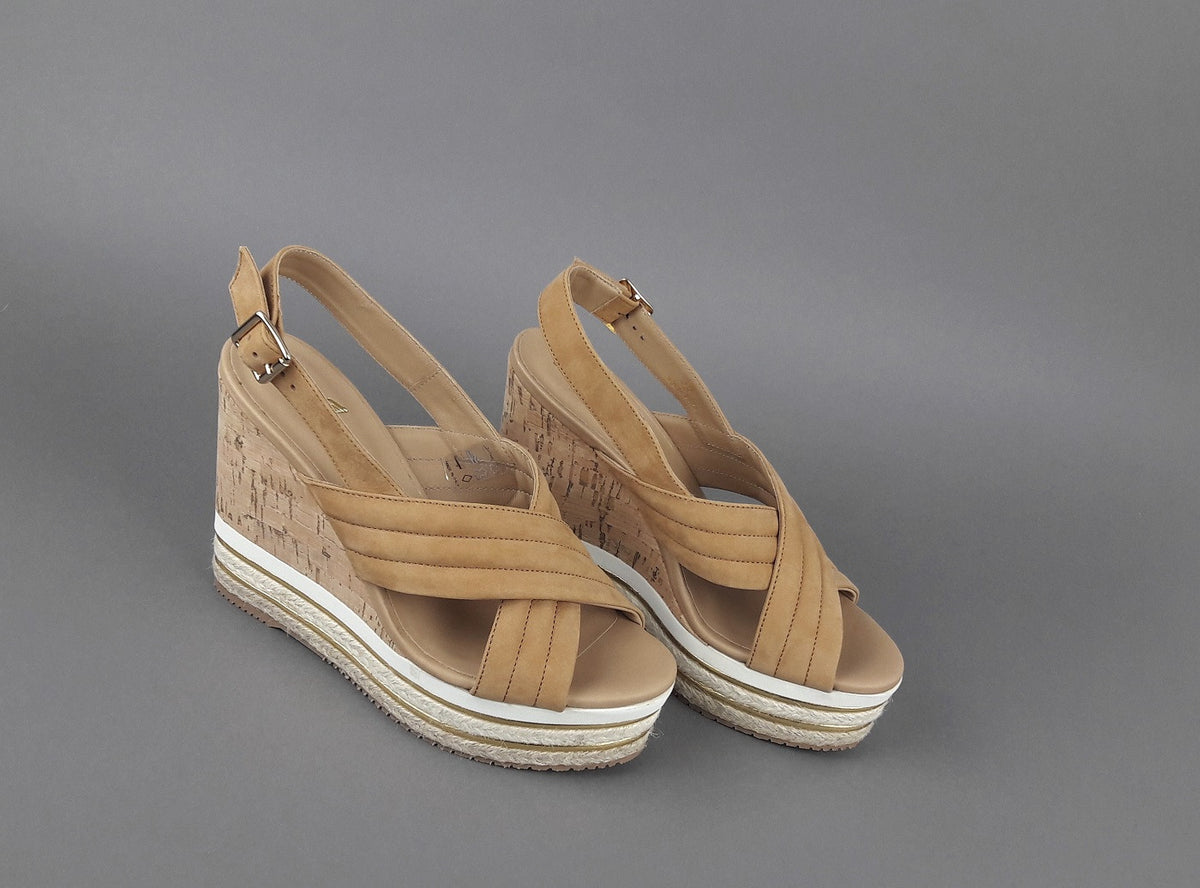 Hogan Sandalo Zeppa H422 Donna Camoscio Marrone Chiaro