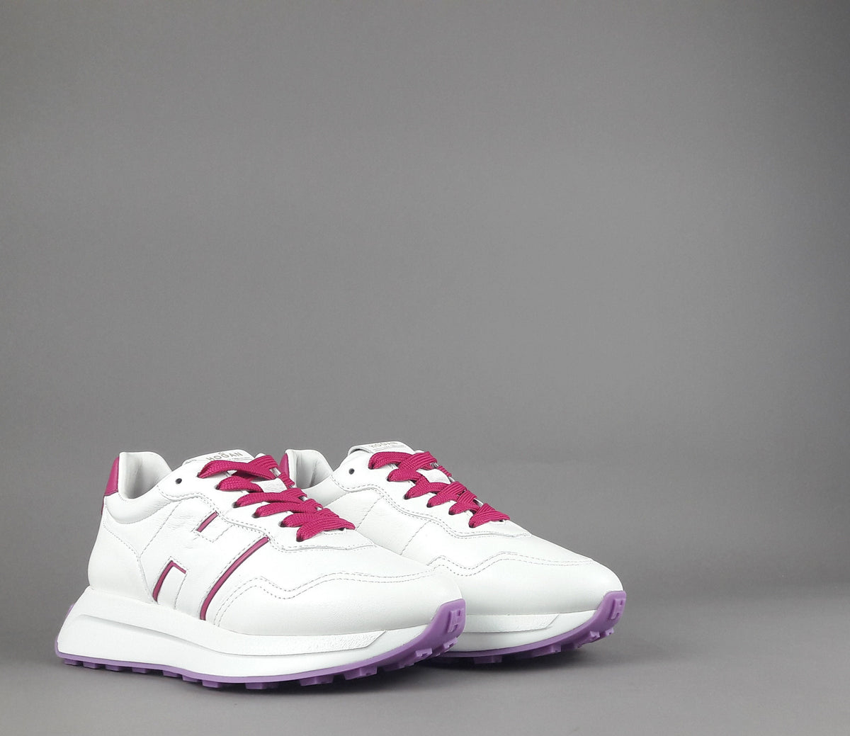 Hogan Sneakers Donna H641 Pelle Nappa Bianco H Profilo Fuxia
