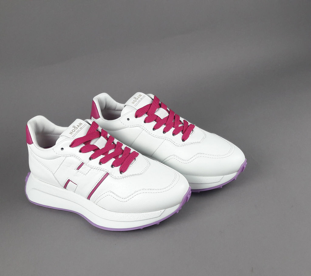 Hogan Sneakers Donna H641 Pelle Nappa Bianco H Profilo Fuxia
