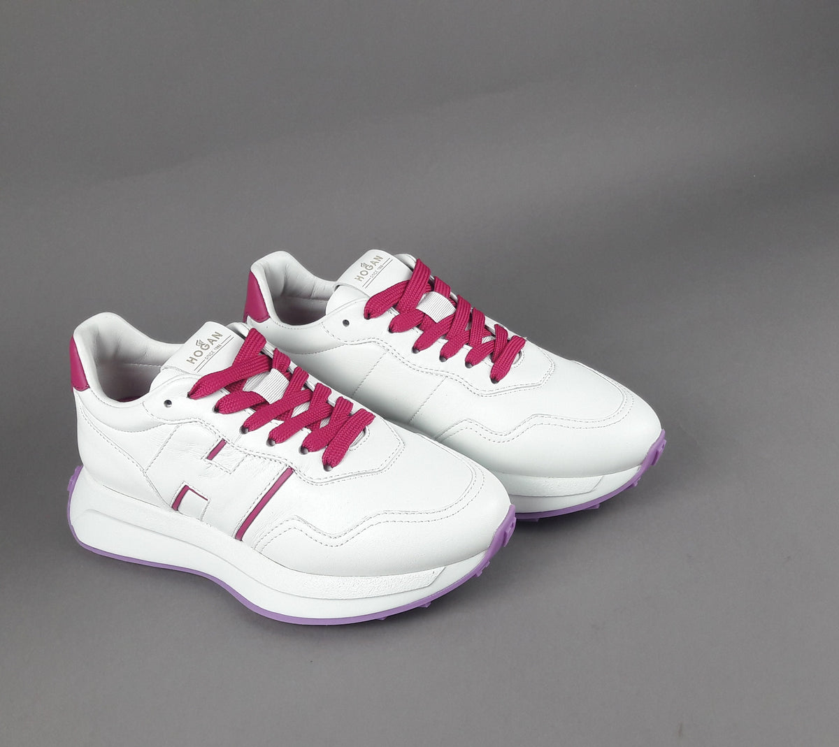 Hogan Sneakers Donna H641 Pelle Nappa Bianco H Profilo Fuxia