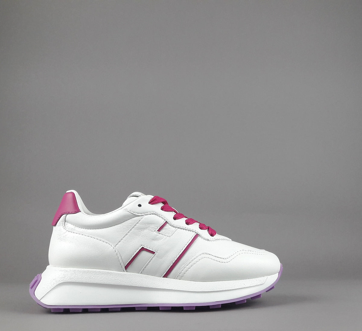 Hogan Sneakers Donna H641 Pelle Nappa Bianco H Profilo Fuxia