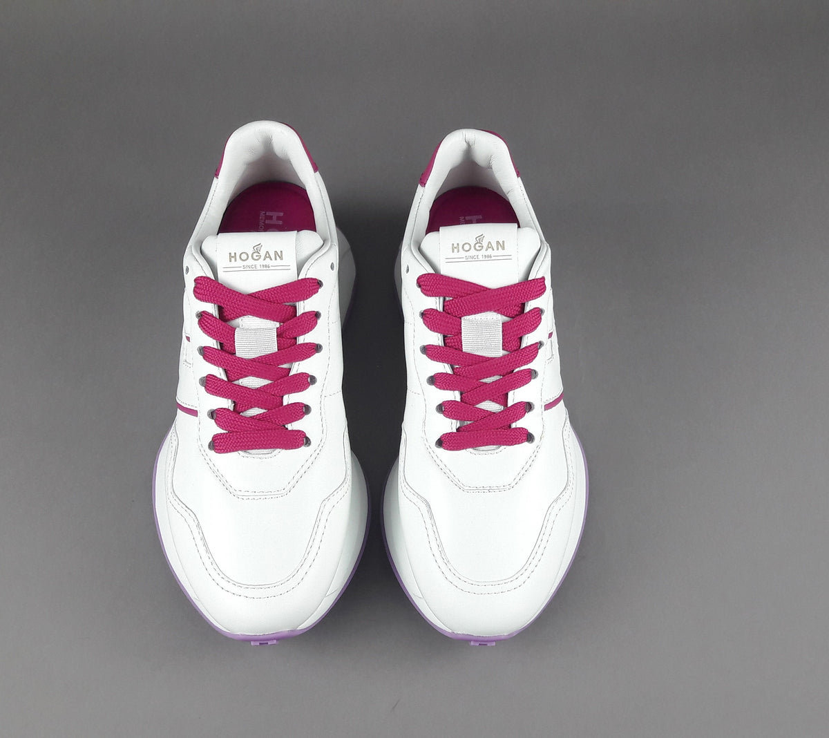 Hogan Sneakers Donna H641 Pelle Nappa Bianco H Profilo Fuxia