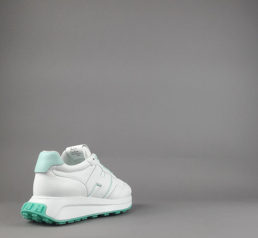 Hogan Sneakers Donna H641 Pelle Nappa Bianco H Profilo Verde Acqua