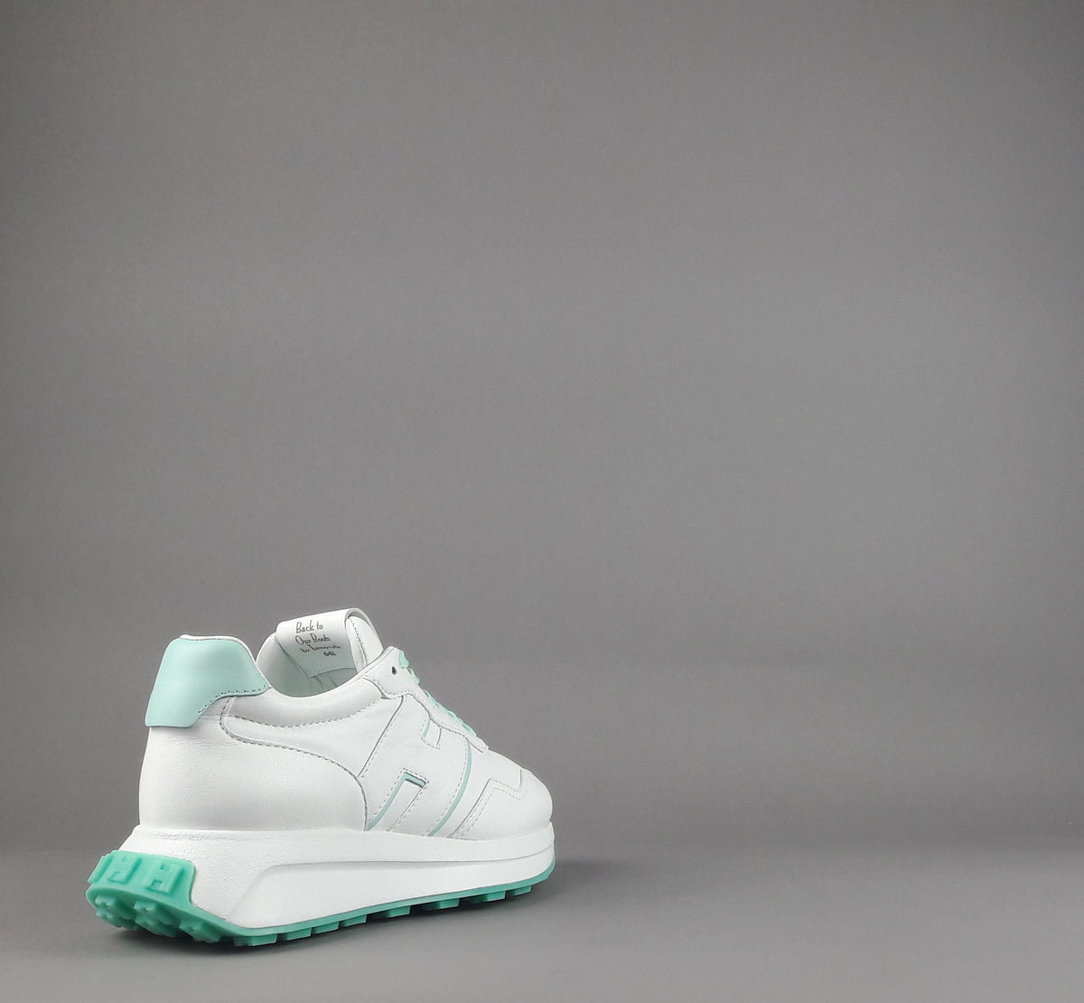 Hogan Sneakers Donna H641 Pelle Nappa Bianco H Profilo Verde Acqua