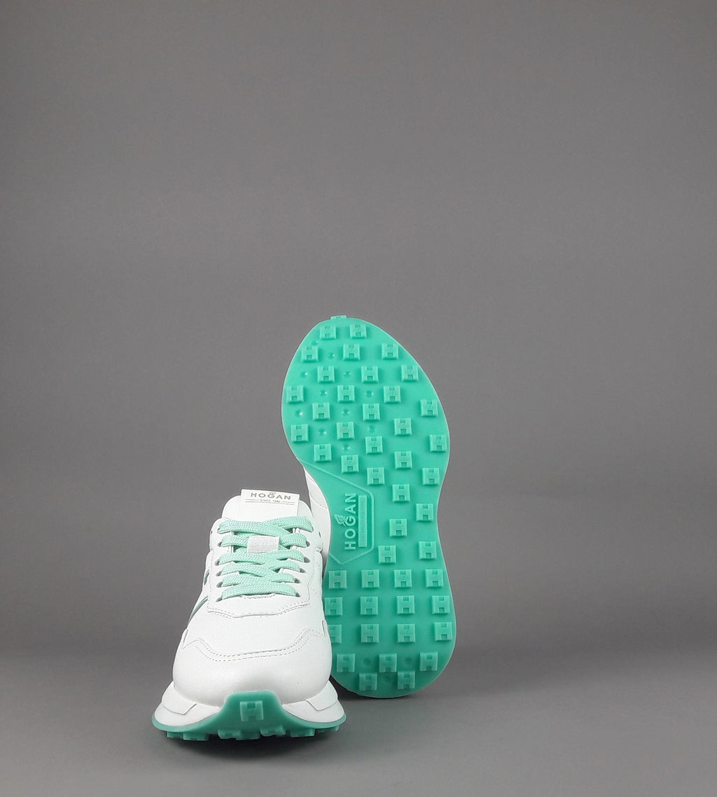 Hogan Sneakers Donna H641 Pelle Nappa Bianco H Profilo Verde Acqua