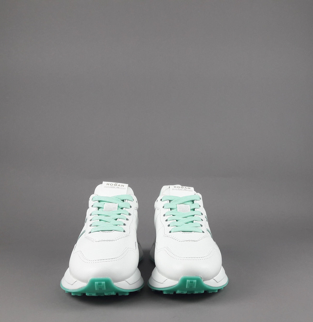 Hogan Sneakers Donna H641 Pelle Nappa Bianco H Profilo Verde Acqua