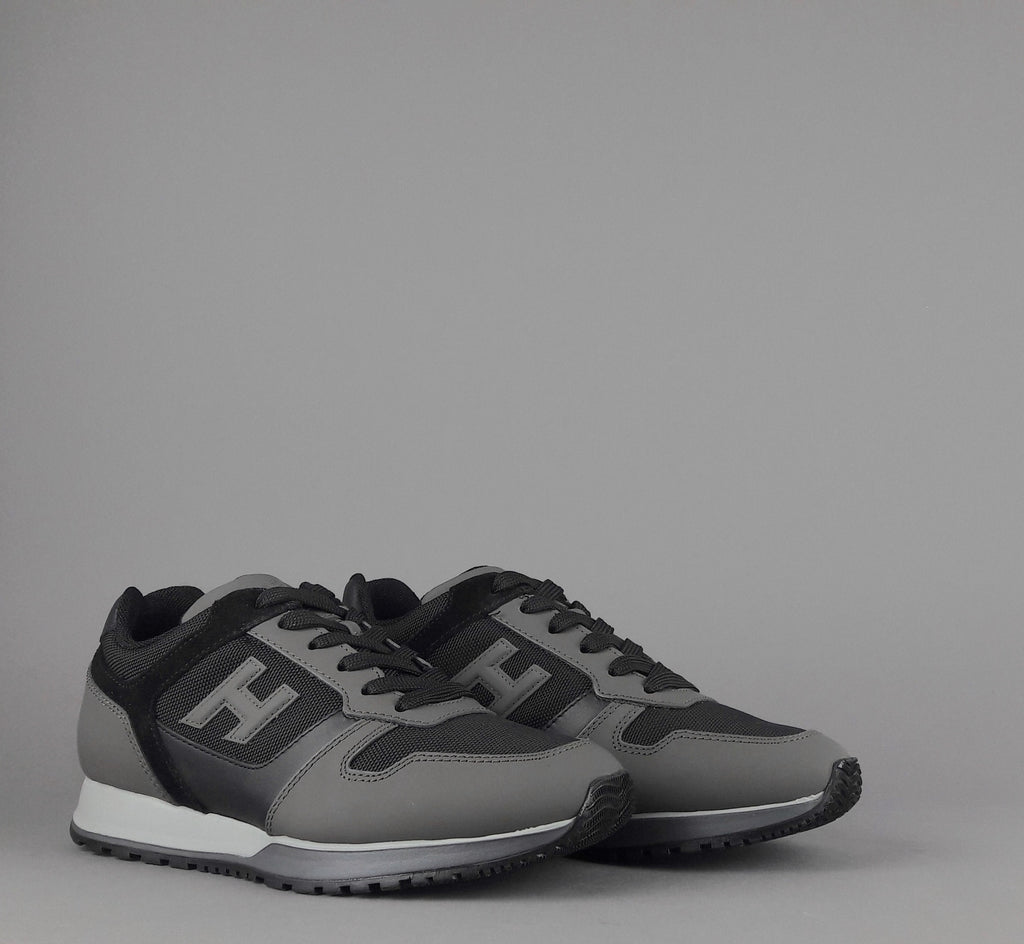 Hogan Sneakers H321 Uomo Pelle Gommata Tela Grigio Scuro Nero H Flock