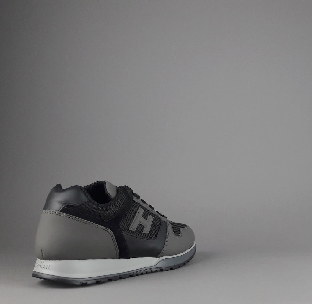 Hogan Sneakers H321 Uomo Pelle Gommata Tela Grigio Scuro Nero H Flock