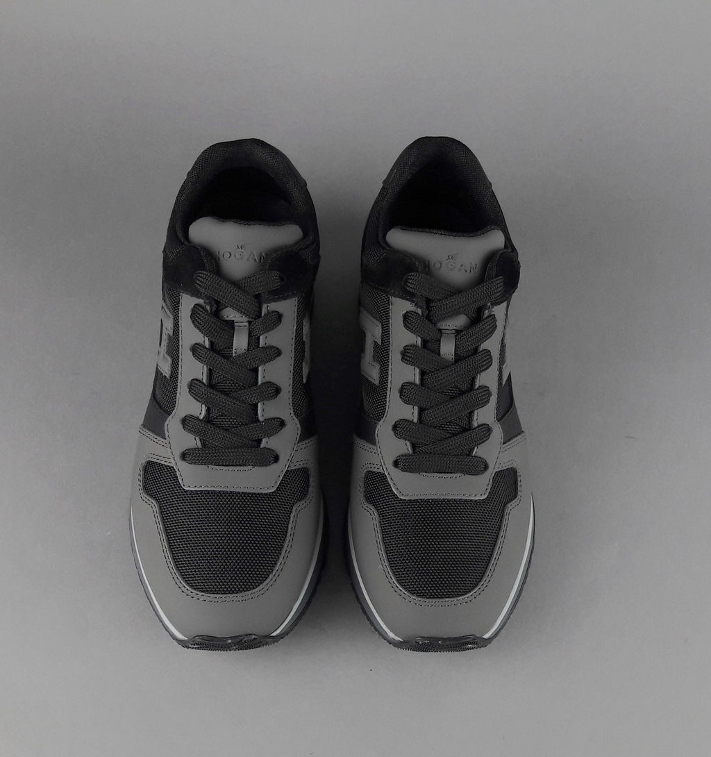 Hogan Sneakers H321 Uomo Pelle Gommata Tela Grigio Scuro Nero H Flock