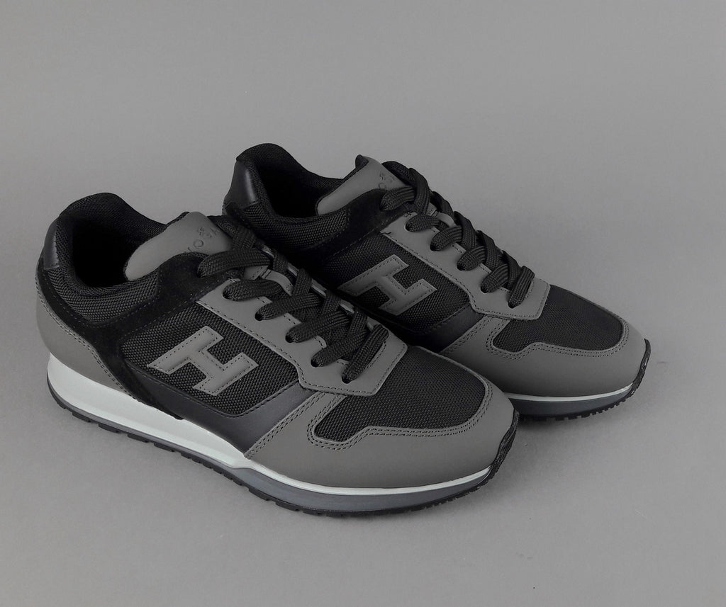 Hogan Sneakers H321 Uomo Pelle Gommata Tela Grigio Scuro Nero H Flock
