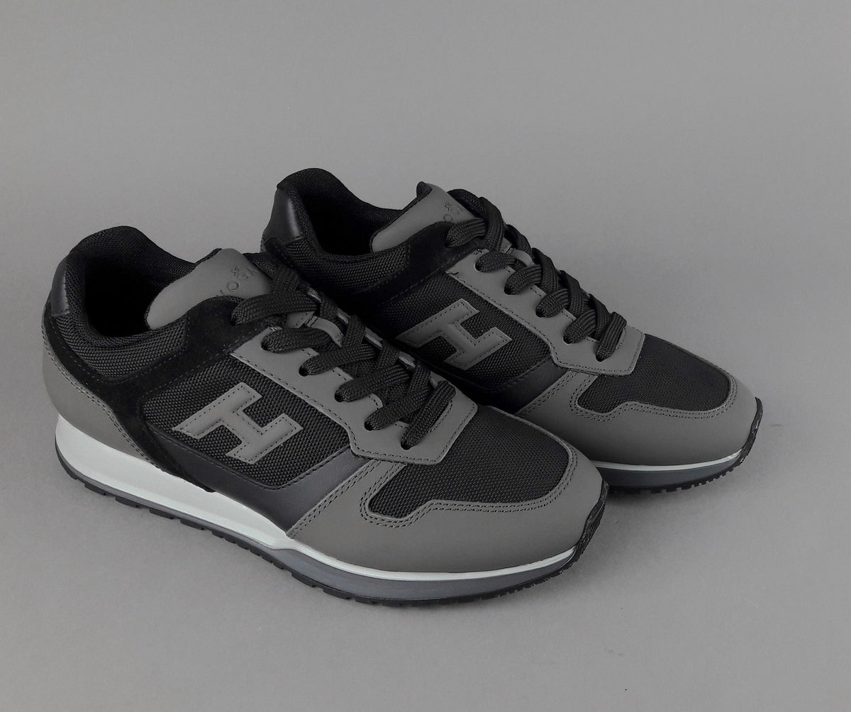 Hogan Sneakers H321 Uomo Pelle Gommata Tela Grigio Scuro Nero H Flock