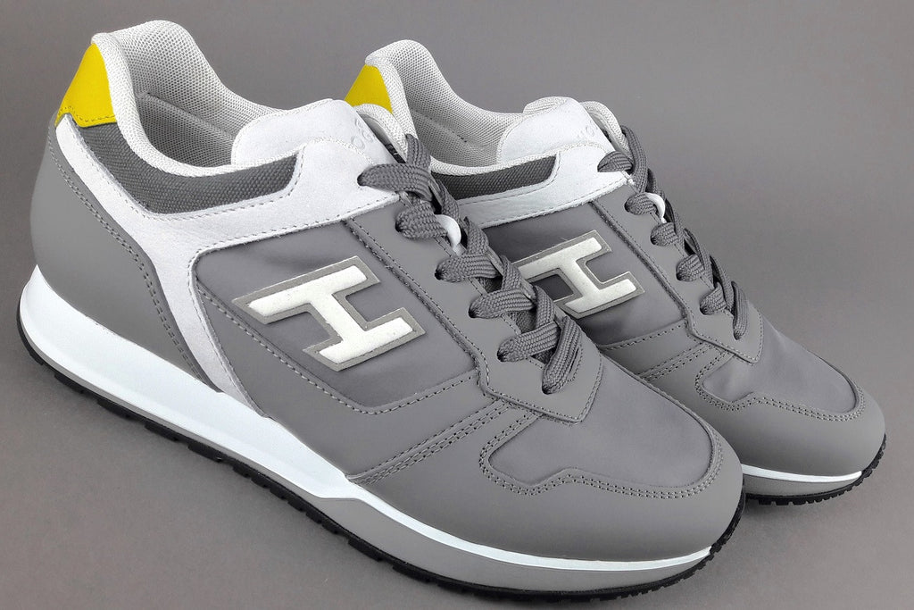 Hogan Sneakers H321 Uomo Pelle Gommata Tela Nabuk Grigio Bianco Giallo