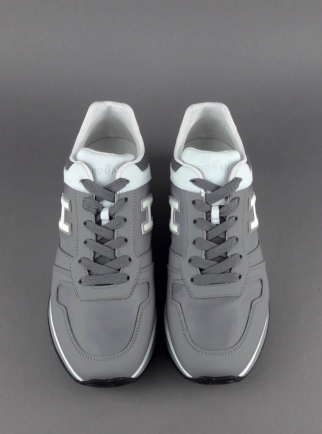 Hogan Sneakers H321 Uomo Pelle Gommata Tela Nabuk Grigio Bianco Giallo
