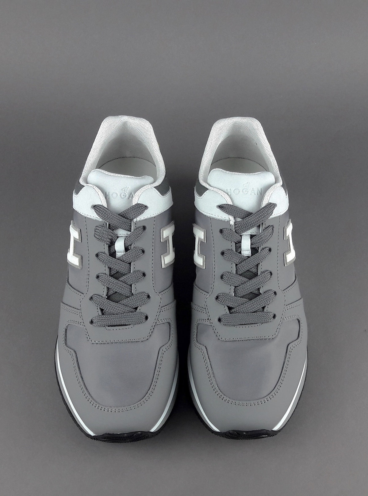 Hogan Sneakers H321 Uomo Pelle Gommata Tela Nabuk Grigio Bianco Giallo