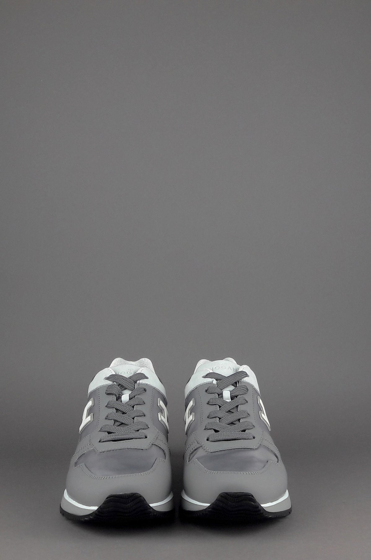 Hogan Sneakers H321 Uomo Pelle Gommata Tela Nabuk Grigio Bianco Giallo