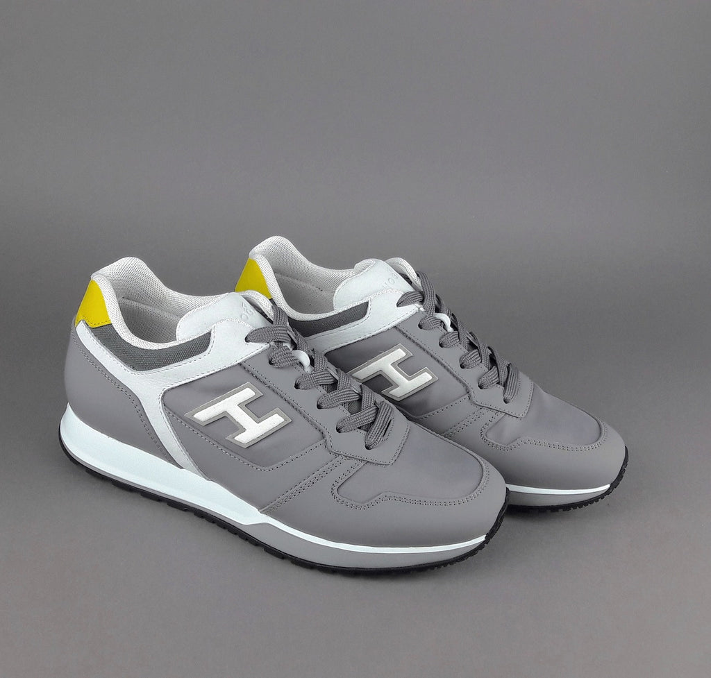 Hogan Sneakers H321 Uomo Pelle Gommata Tela Nabuk Grigio Bianco Giallo