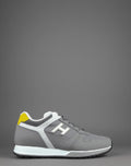 Hogan Sneakers H321 Uomo Pelle Gommata Tela Nabuk Grigio Bianco Giallo