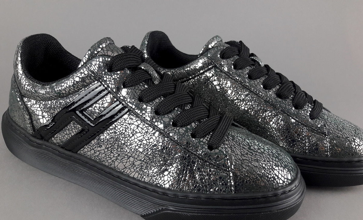 Hogan Sneakers H365 Donna Pelle Craquelé Piombo Argento H Canaletto