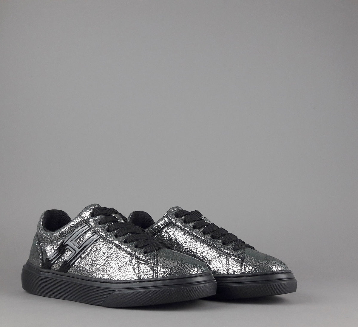 Hogan Sneakers H365 Donna Pelle Craquelé Piombo Argento H Canaletto